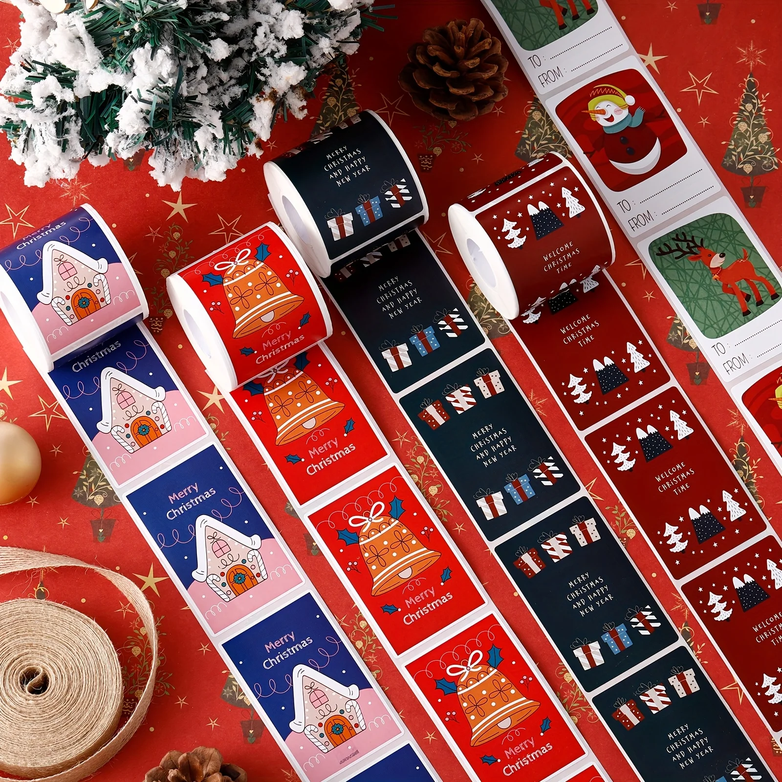 

Christmas Series Decorative Stickers Rectangular Christmas Elements | Gift Packaging Sealed Sticker 200 Stickers/Roll