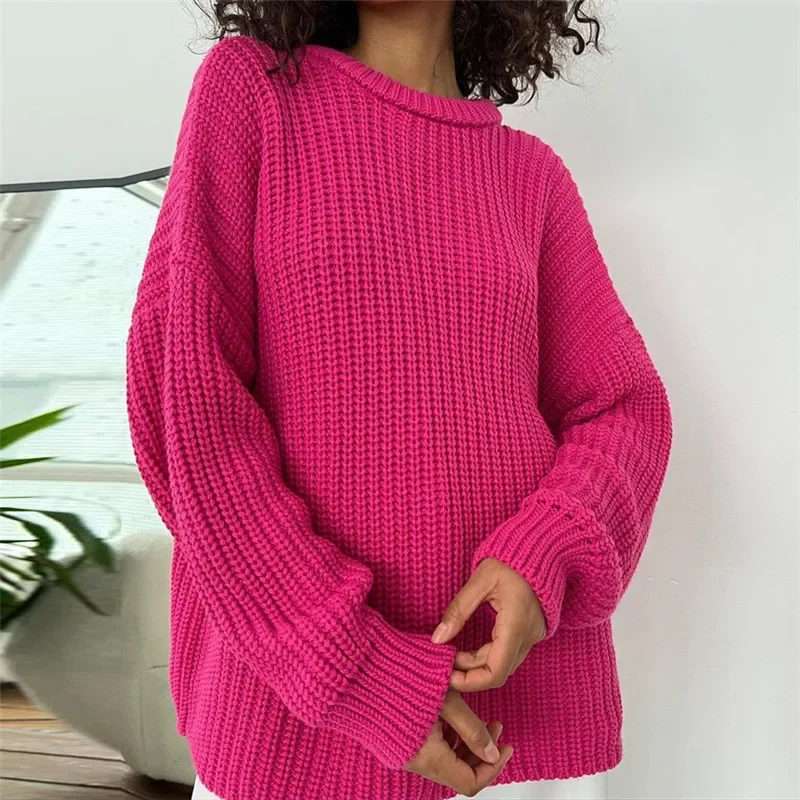 Women O-neck Long Sleeve Knitted Sweaters Autumn Winter Loose Knit Pullovers Lazy Style Oversized Sweaters Christmas Clothes