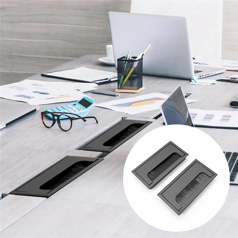Cable Grommet Rectangle Metal Wire Hole Cover For Desk Management-160Mm X 80Mm-Pack Of 2