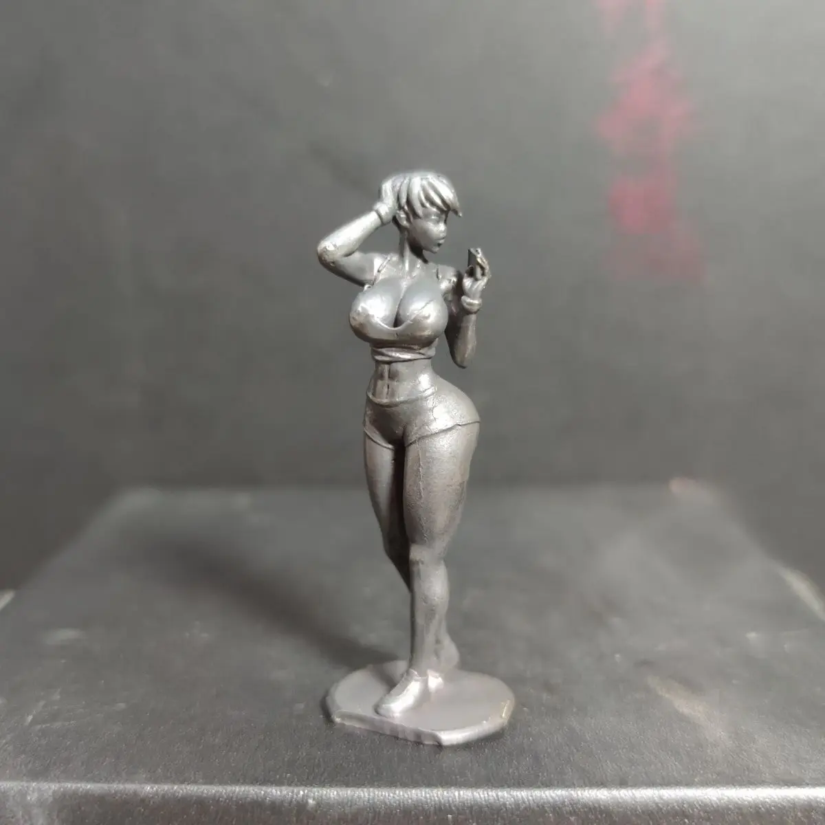 Solid Copper Anime Art Statue - Chibi-Style Dancer with Knee Socks, Minimalist Desk Sculpture Minimalist Girl Figurine Modern