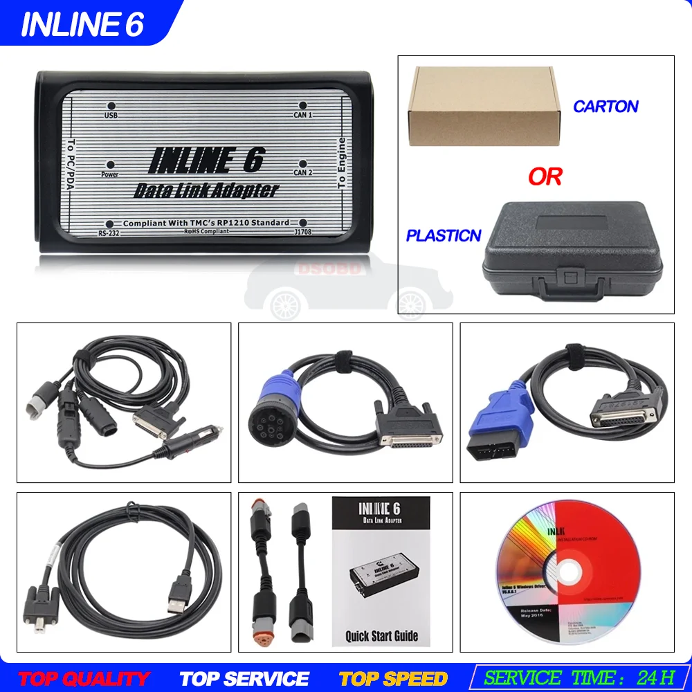 

For C-ummins INLINE 6 Data Link Adapter Heavy Duty Truck Diagnostic Tool Cummins Insite V7.62 Or V8.7 Pro INLINE6 OBD2 Scanner
