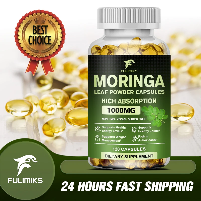 

Pure Organic Moringa Leaf Powder Supplement - Energy, Skin, Gut Health Support, Vegan, Non GMO - 120 Capsules