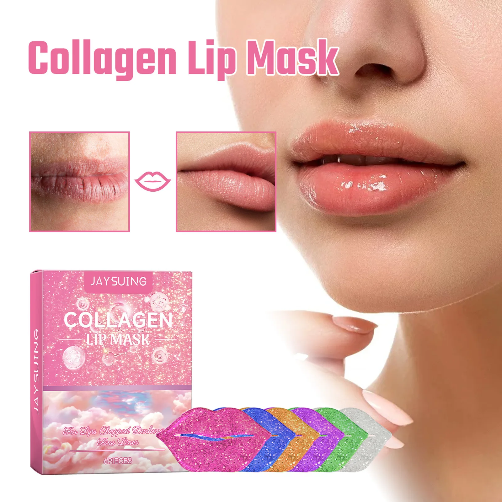 Colágeno Lip Mask, Reduz Lip Lines, hidrata e hidrata os lábios, remove a pele morta, não é gorduroso