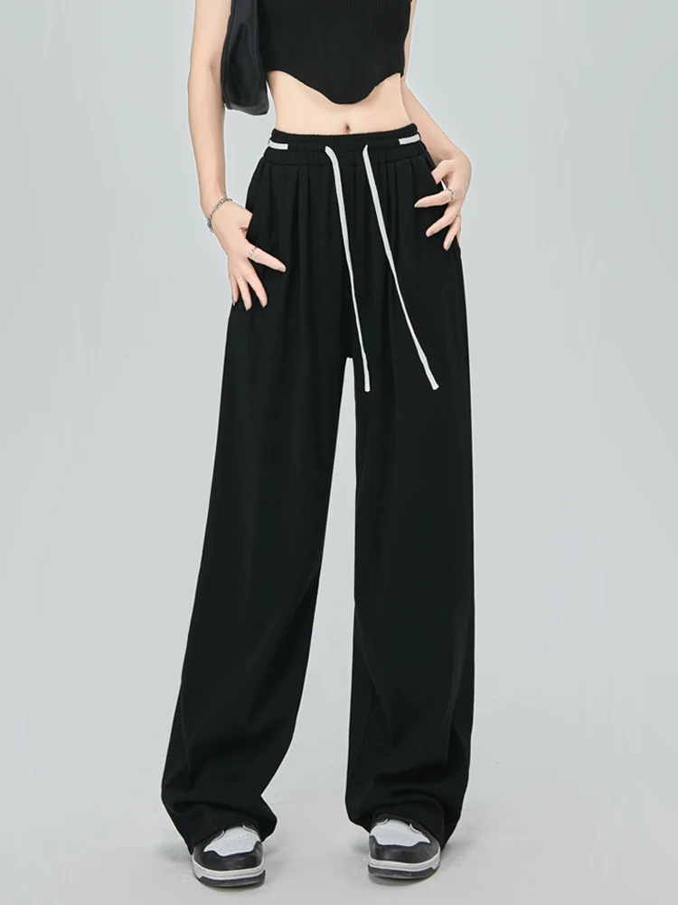 

Summer Thin Wide Leg Pants Women's Lazy Draped Jazz Sport Sweatpants Elastic Waist Casual Harlan Pants Long Pants with kets