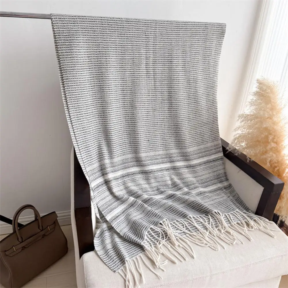 

Шаль с классическим узором, женский шарф, шаль, элегантный полосатый женский шарф с принтом и отделкой кисточкой, универсальная модная шаль