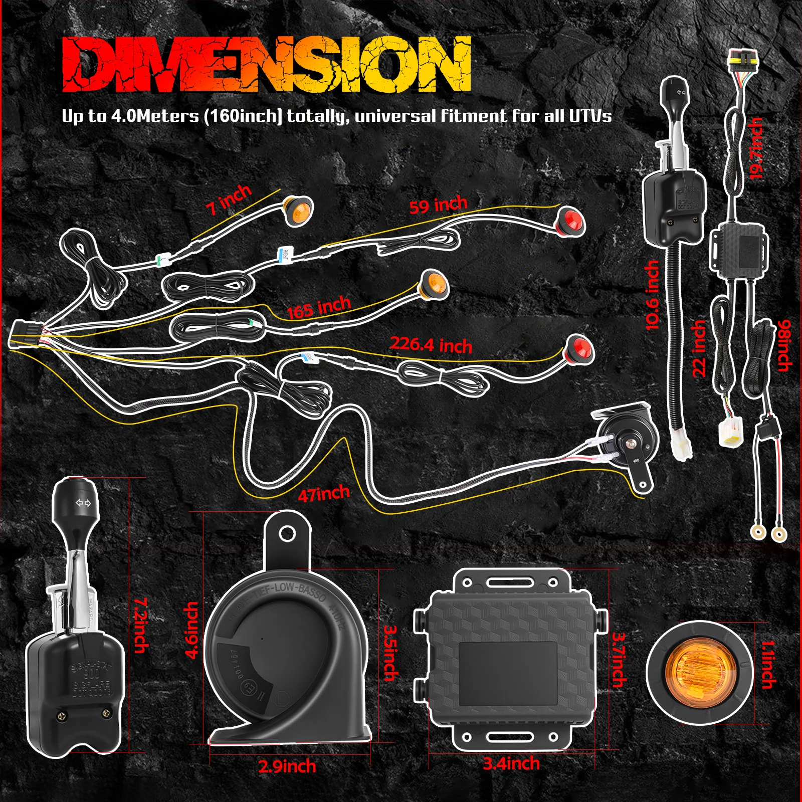 العالمي UTV بدوره إشارة القرن الشارع القانوني عدة ل بولاريس رينجر جنرال RZR الثقيلة مفتاح رافعة سوداء مع ضوء الخطر #2