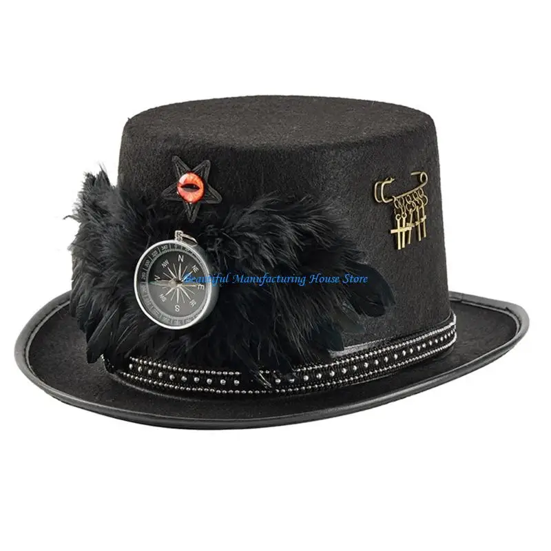 

E56A Halloween Top Hat With Gothic Wing Accents Coser Gothic Design Birthday Gift for Girlfriend Boyfriend