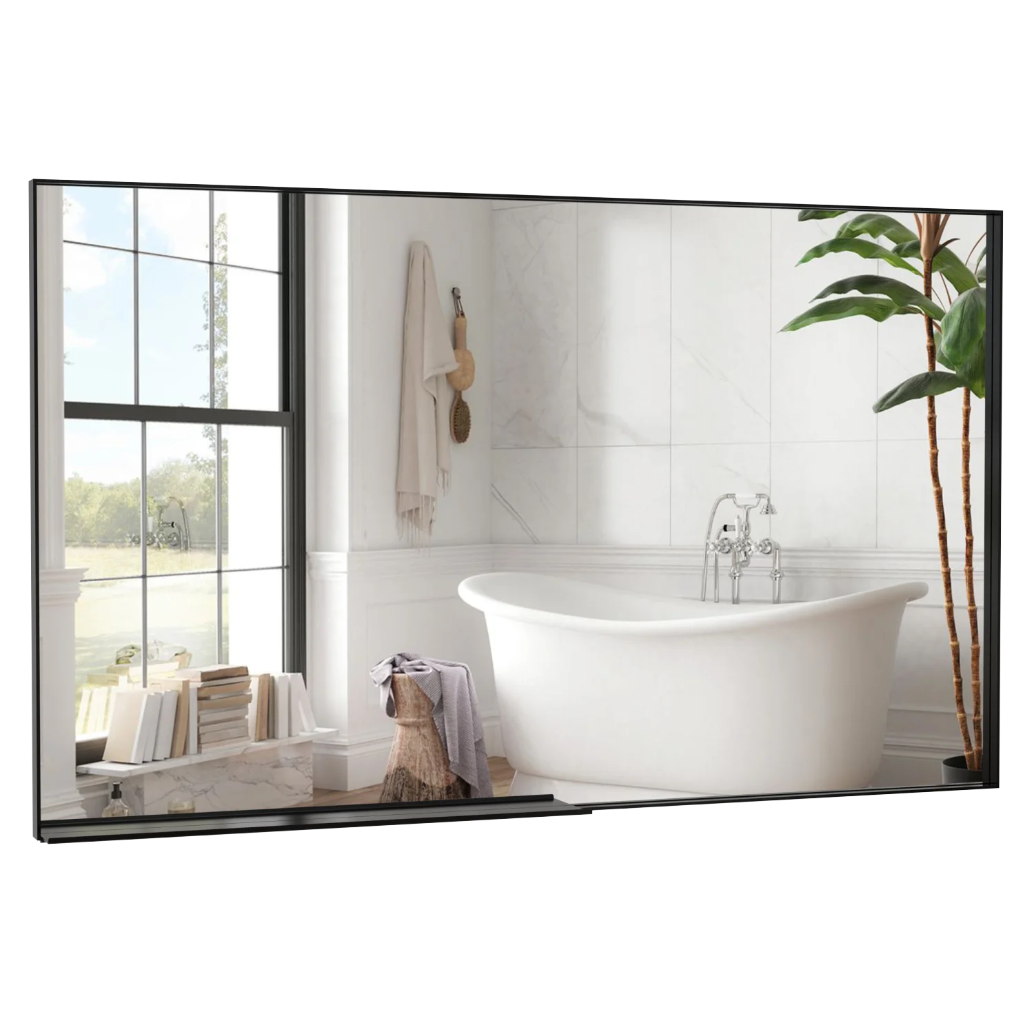 Oversized Modern Rectangle Bathroom Mirror, Black Frame, Decorative Large Wall Mirror, Vertical/Horizontal Wall Mounted, Aluminu