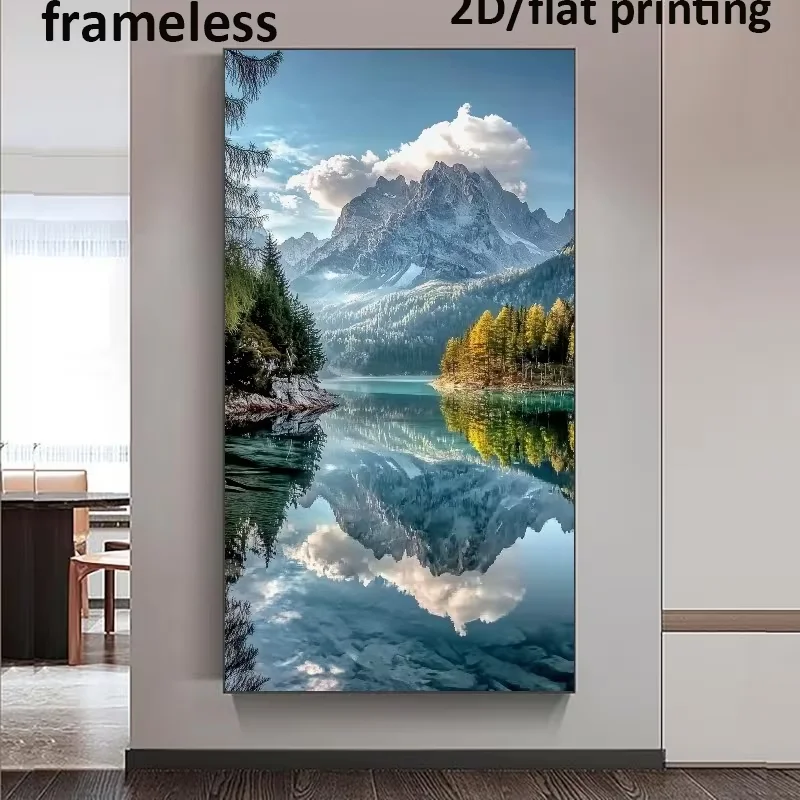 (1PC Unframe)2D Flat, 2D/Flat, 1pc Modern Minimalist Mountain Lake Reflection Canvas Painting - Frameless Wall Suitable for Indo