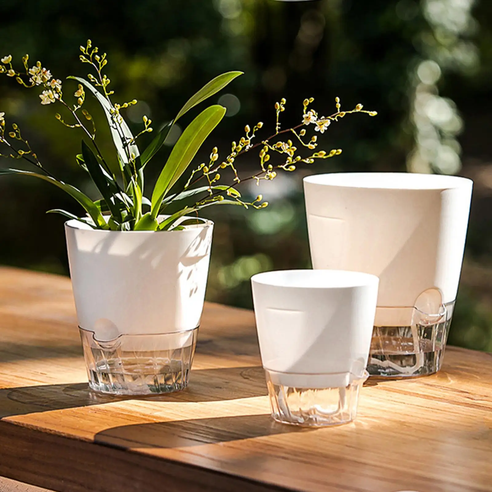 Self Watering Plant Pots 5 Pieces Grow Box Nursery Pots with Water Level Indicator for Indoor Living Room Balcony Patio Deck