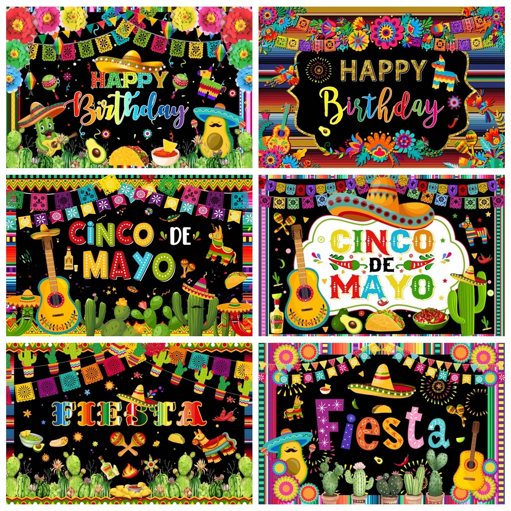 

Mexico Fiesta Birthday Backdrop Cactus Flower Mexican Festival Cinco De Mayo Happy Birthday Photography Background Photo Studio