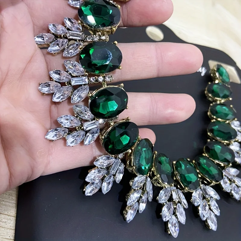 Vedawas 3pcs/set Geometric Rhinestones Necklace earring set,Shiny luxurious wedding party women accessories set