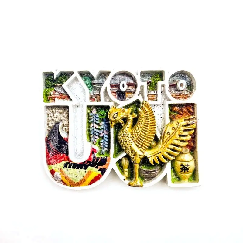 letter refrigerator magnets with distinctive elements of Kyoto, Japan, as a personalized travel souvenir and home decor