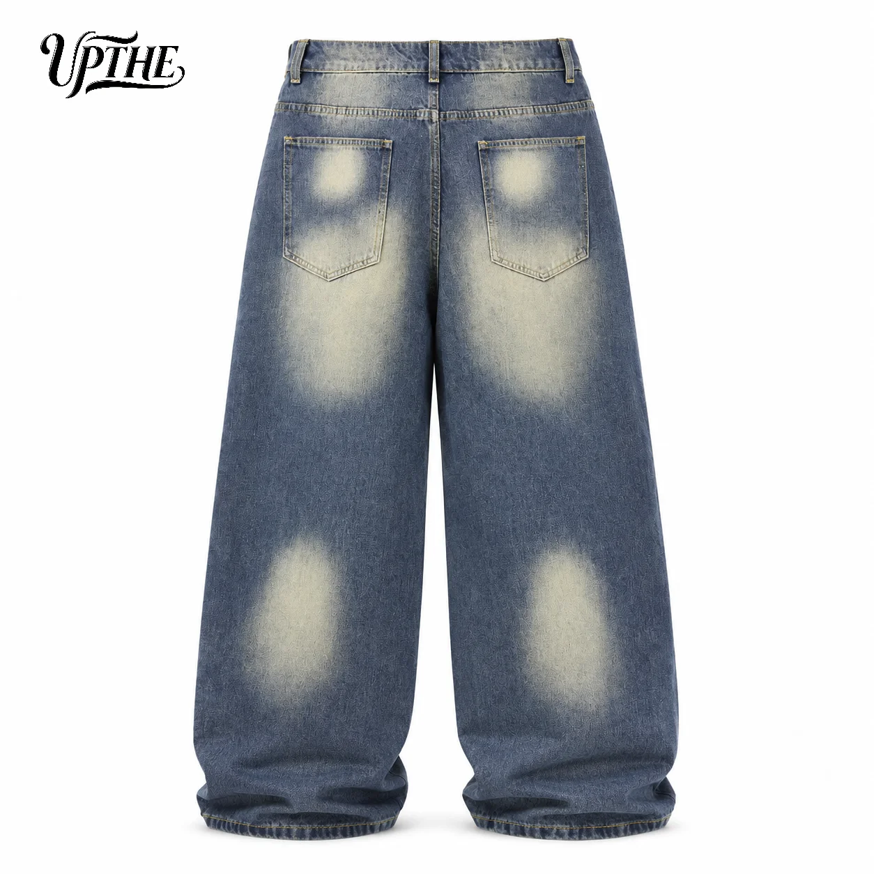 UP.THE Men Baggy Wide Leg Jeans, Vintage Washed Distressed Ripped Denim Pants, Y2K Oversized Loose Tiger Floral Embroidery Streetwear Jeans for Daily Casual Outfits