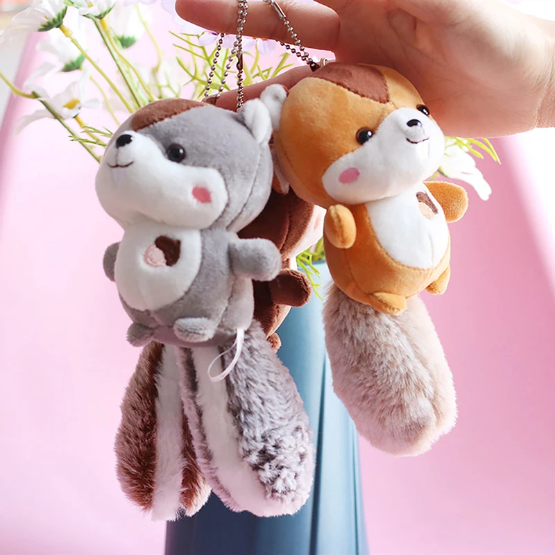 1 stks leuke en schattige grote staart eekhoorn hanger knuffel kleine eekhoorn pop cartoon tas hanger sleutelhanger pop