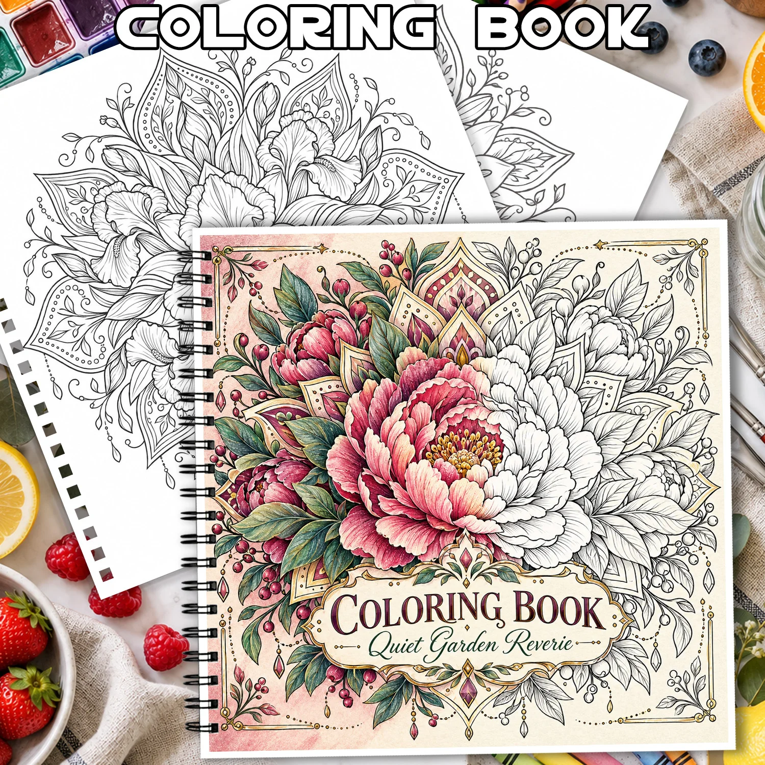 Spiral Coloring Book Quiet Garden Floral Design For Adults Teens Showcasing Creativity Relieving Stress Relaxing Body Mind Art