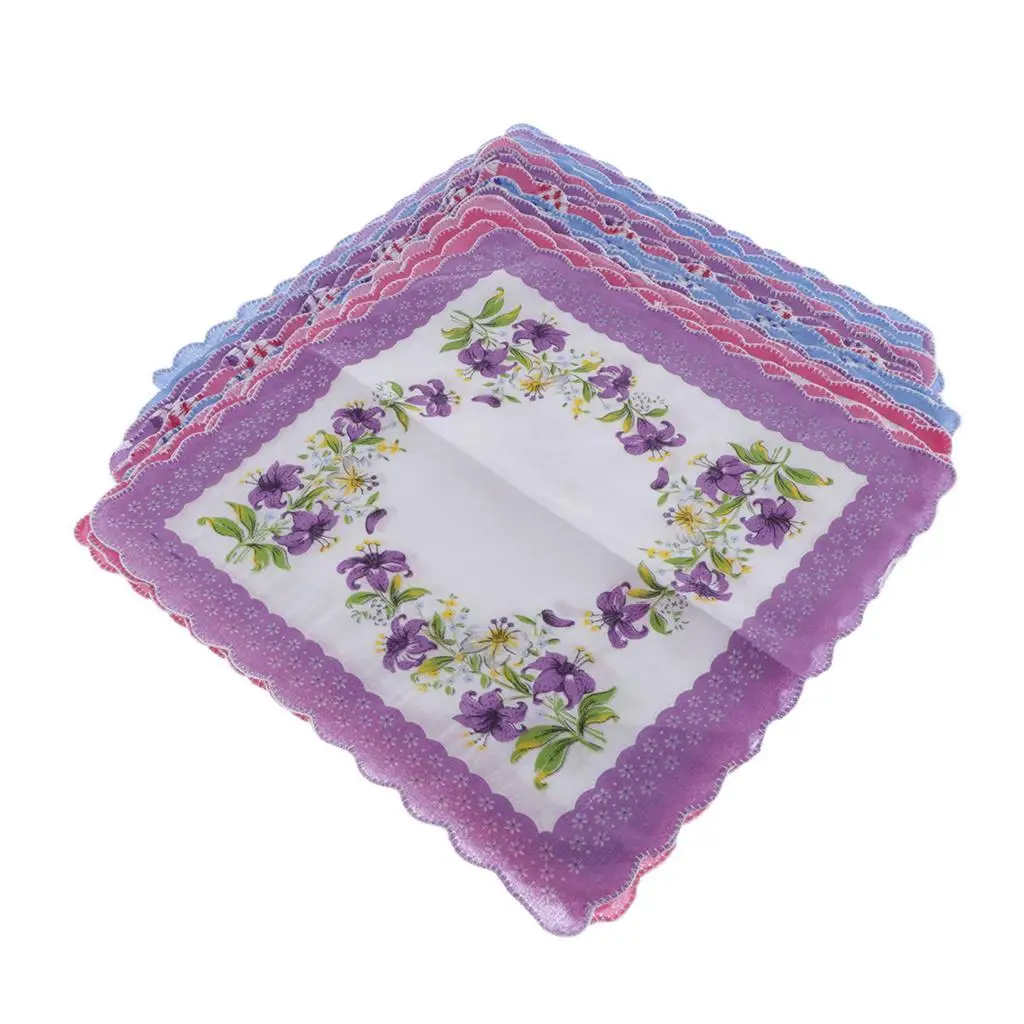 15Pcs Women Handkerchiefs Cotton Flower Lace Hankies Hanky Kerchiefs Bulk