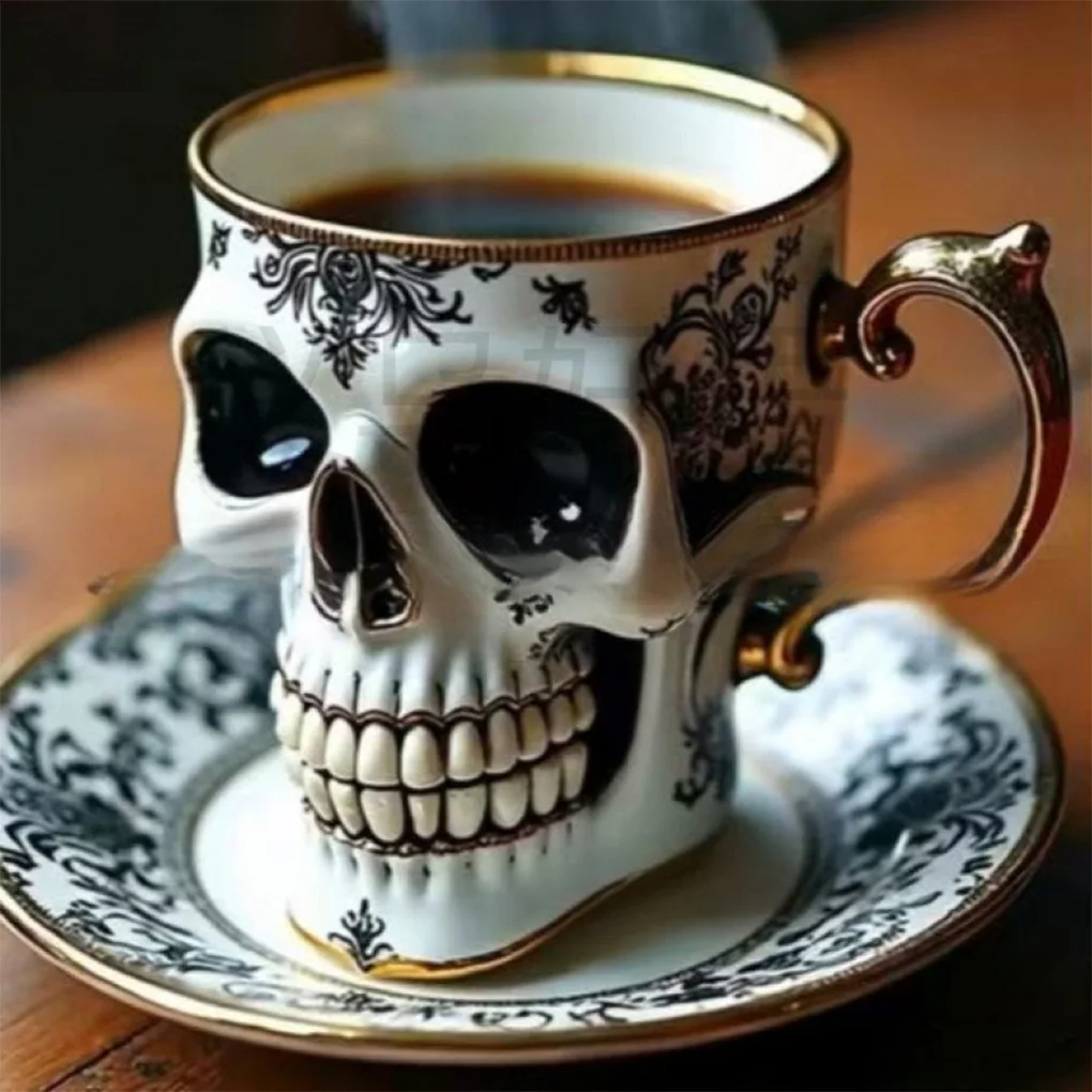 Resin Skull Coffee Mug, Gothic Skeleton Head Bonehead Design, Stylish Collector Cup for Home & Office