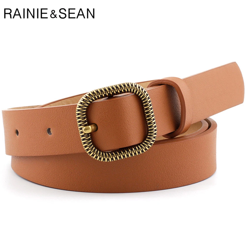 

New Fashion Camel Vintage Women Belt for Trousers Pu Leather Female Belt Buckles 105cm Ladies Waist Belts Golden Buckle