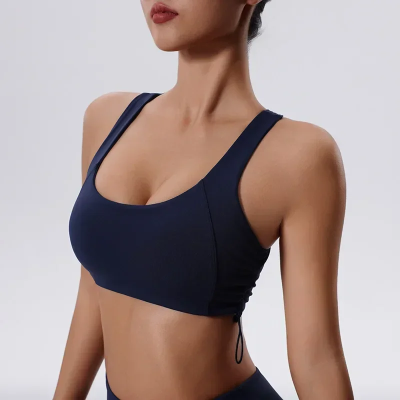 Drawstring Sports Bras for Women Fitness Gym Crop Top Ladies Shock-proof Yoga Underwear Vest Running Training Workout Tank Top