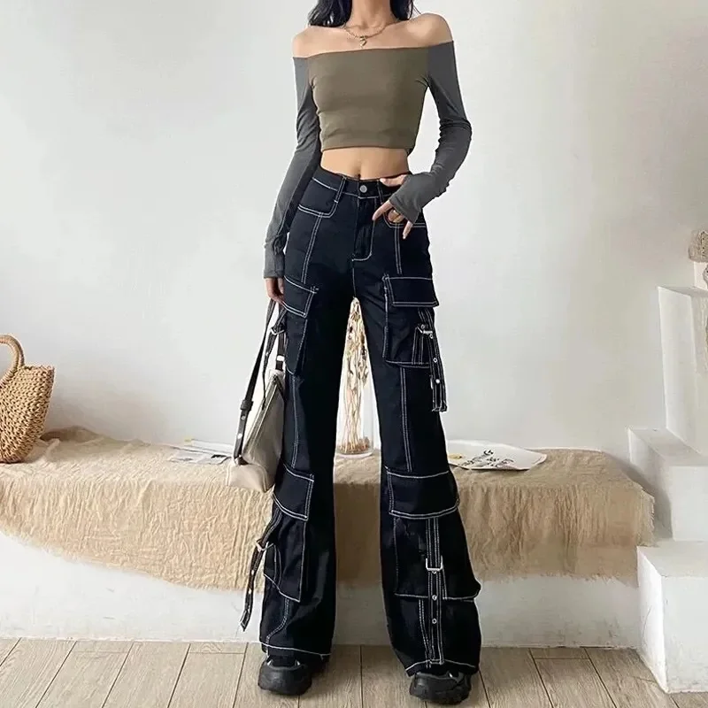 Large Sze Street Loose High Waist Wide Leg Cargo Long Pants Korean Version Of High Street Everything With Multiple Pockets Strai