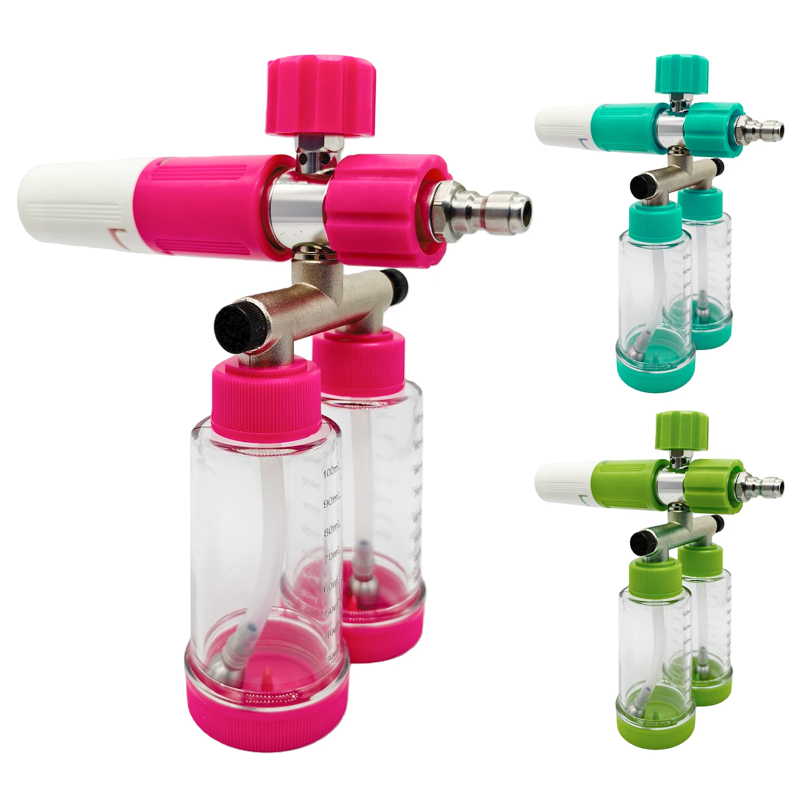 100ML Dual-Kessel Auto-Schaumsprüher, verstellbare Hochdruck-Schneeschaumlanze, 1/4 Zoll Flüssigschaum-Sprühflasche, Autowaschwerkzeug