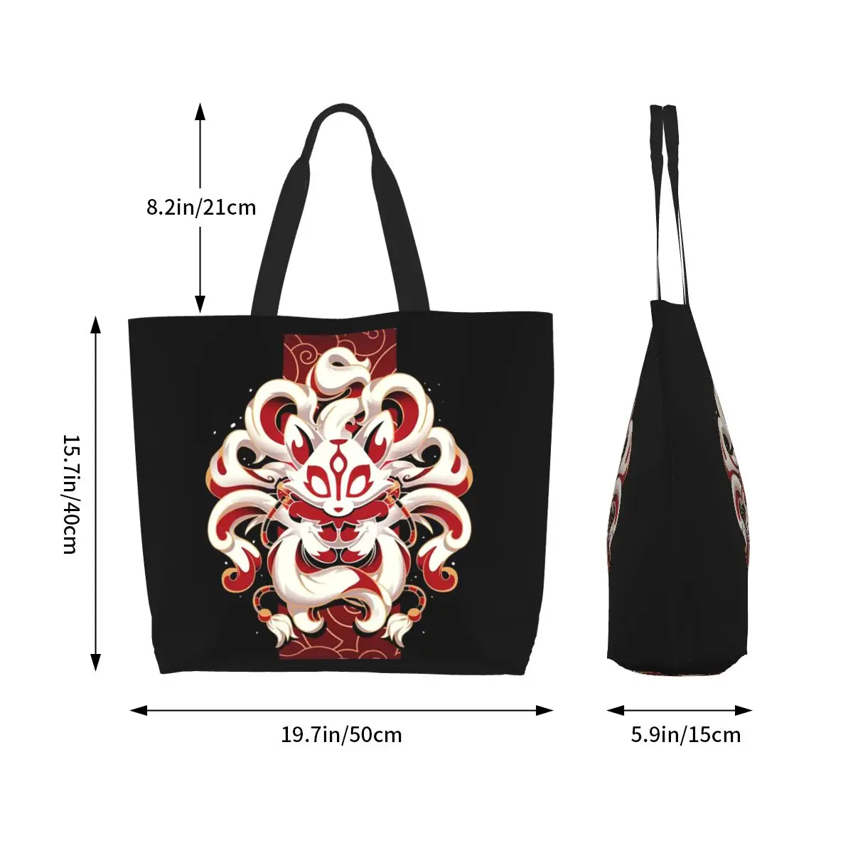 Fox Spirit Kitsune Japanese Kabuki Shopping Tote Bag Canvas Large Capacity Shoulder Bags Shopper Grocery Handbag for Women