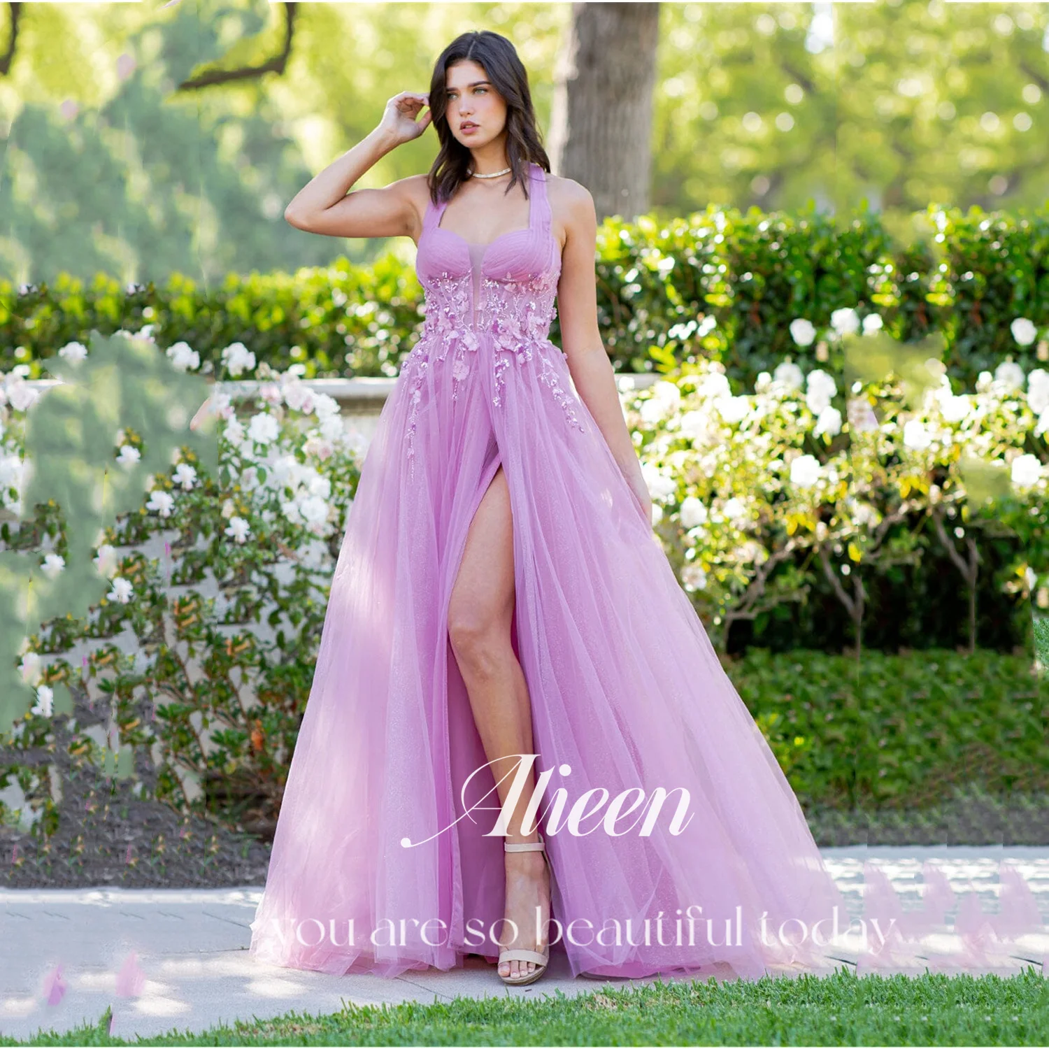 アイリーン カスタマイズされたエレガントな女性のドレス 結婚式パーティー用 恋人ローブ オブ ソワレ 女性イブニングドレス パープル サイドスリット プロム