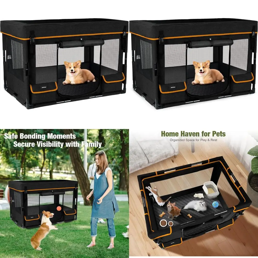 

Прочный железный вольер для собак, сверхпрочная водонепроницаемая палатка для животных с сетчатыми стенками, подходит для использования в помещении и на улице, черный цвет