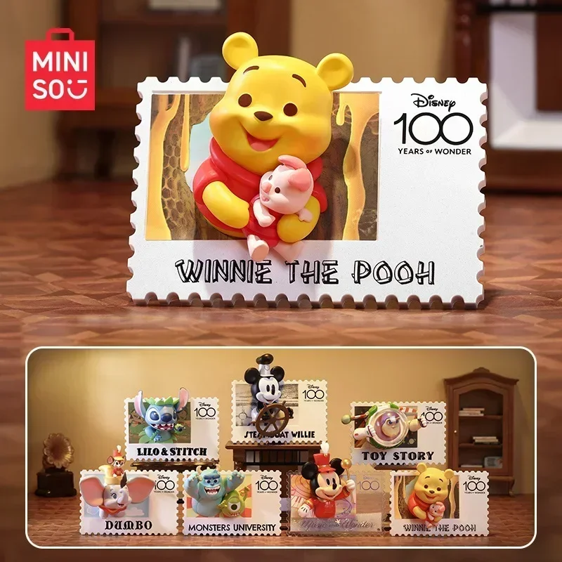 MINISO Blind Box Disney Anniversary Serie Retro Stamp Refrigerator Magnet Buzz Lightyear Winnie Pooh Stitch Toy Birthday Gift