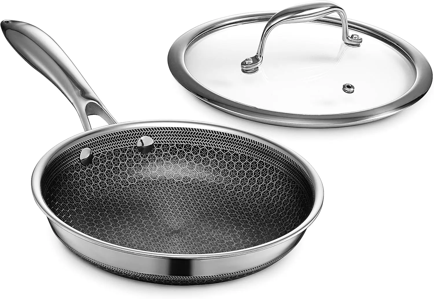 

Hybrid Nonstick 8-Inch Fry Pan with Tempered Glass Lid, Stay-Cool Handle, Dishwasher and Oven Safe, Induction Ready, Com