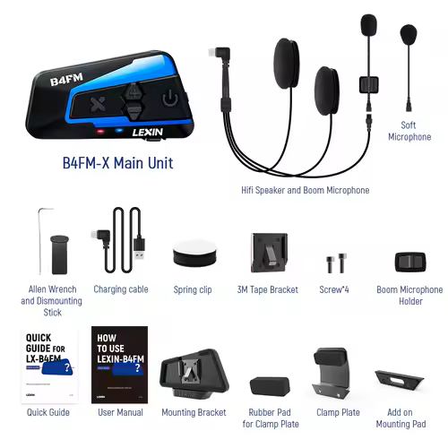 Lexin B4FM-X Bluetooth Motorcycle Intercom Helmet Headsets,BT 5.0 Wireless Communication Interphone Music Sharing 10 Riders - Image 7