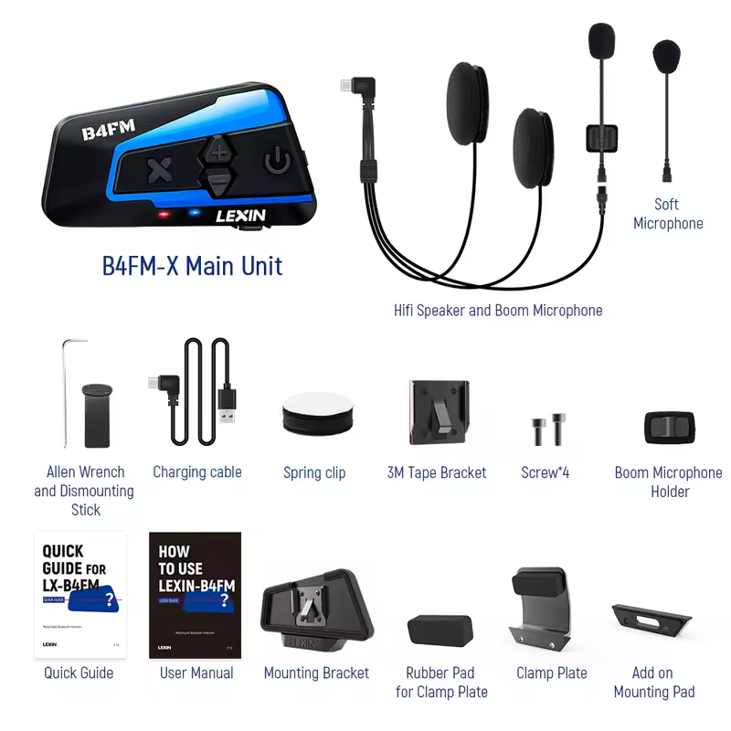 Lexin B4FM-X Bluetooth Motorcycle Intercom Helmet Headsets,BT 5.0 Wireless Communication Interphone Music Sharing 10 Riders - Image 7