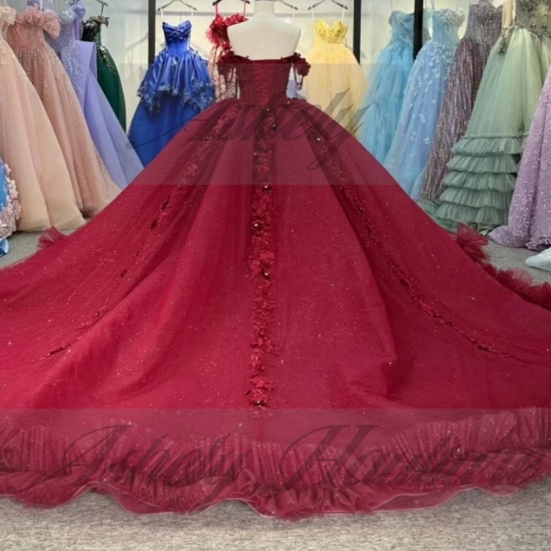 Alta qualidade vermelho feminino vestido de festa de casamento contas rendas até vestido de baile tule baile ocasião especial quinceanera 15 16 menina personalizado