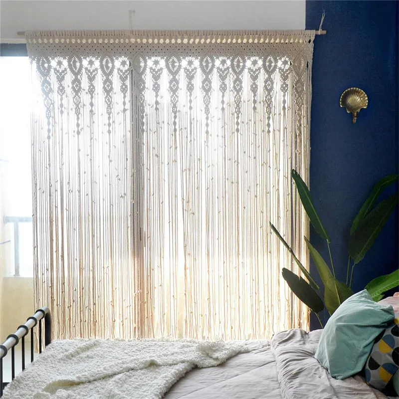 Hand-woven Macrame Door Curtain Bohemia Wall Hanging Tapestry For Home Window Doorway Bedroom Living Room Wedding Backdrop Decor