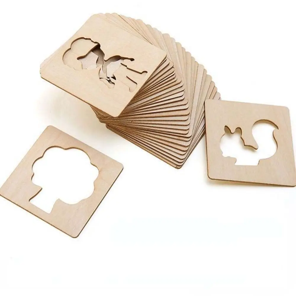 Hands-on Creativity Wooden Painting Stencils Hollowed Out Template Puzzle Painting Kit Drawing Board 60Pcs/set for 60Pcs/set