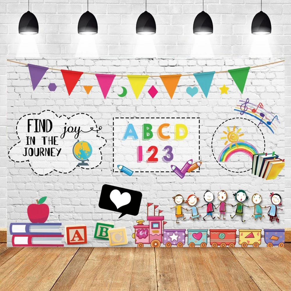 Back to School Photography Backdrop Children First Day of Preschool Chalkboard Classroom Teacher Student Party Photo Background