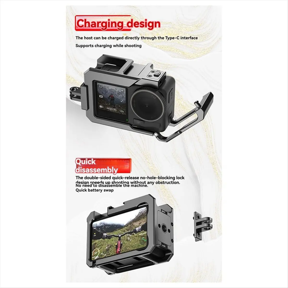 

ABJA Camera Cage Rig Aluminum Alloy Quick Release Stand Support Mount Holder Shell for DJI ACTION 3/4 Protective Frame