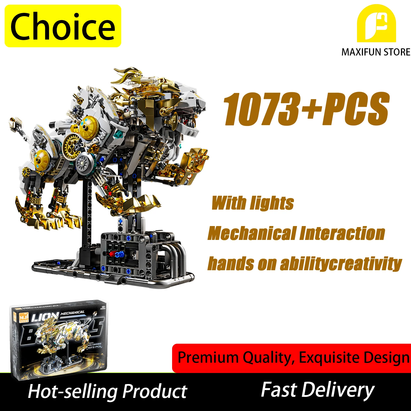 

1073 шт. механический лев строительный блок игрушка подвижная с огнями DIY креативный орнамент изысканный рождественский подарок для взрослых
