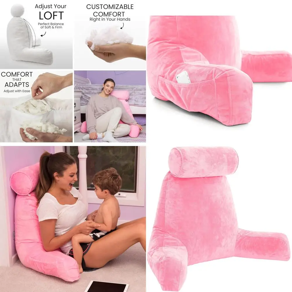 

Pink Reading Pillow Bed Chair with Arms and Back Support for Adults - Comfortable Bed Rest Arm Pillow for Sitting Up