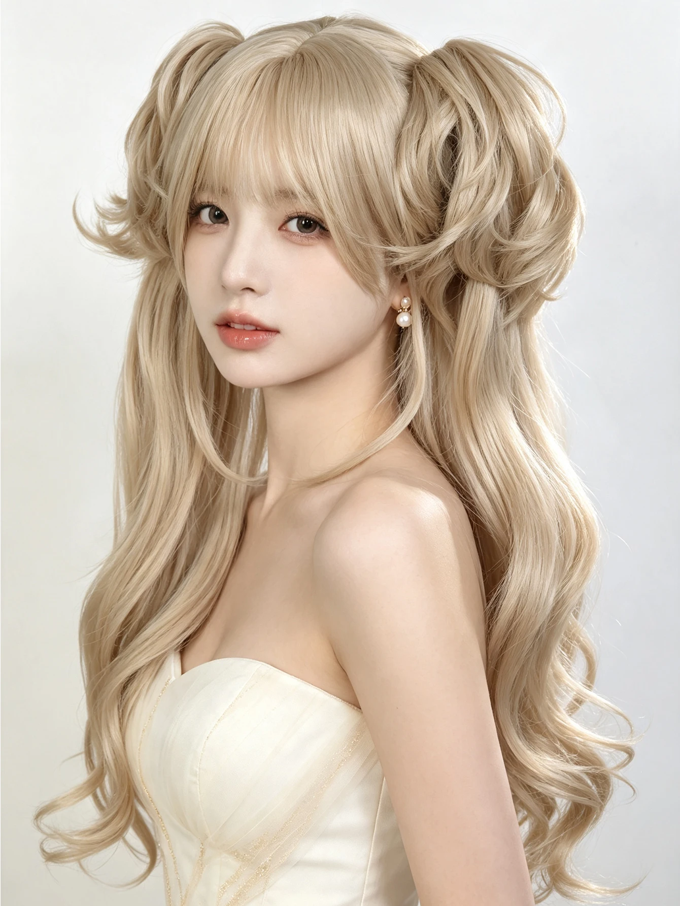Synthetic 26 Inch Light Blonde Detachable Double Ponytail Wig Halloween Cosplay Heat Resistant Fiber Hair Accessories