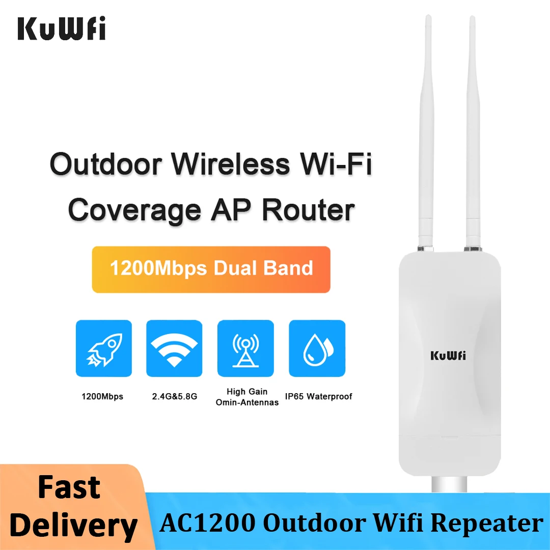 

KuWFi High Power AC1200 Открытый беспроводной повторитель Wi-Fi AP/WiFi маршрутизатор Dual Dand 2,4G + 5Ghz Удлинитель дальнего действия Покрытие Wi-Fi