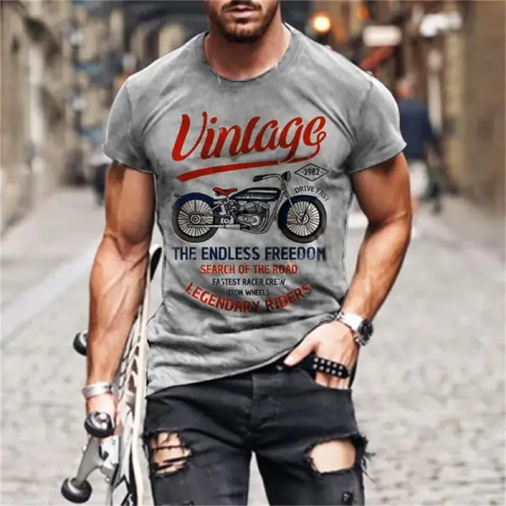 Vintage Motorcycle T-Shirt Men\'s Racing Printed Short Sleeve T Shirt for Men Motor Biker Summer Casual Oversized Tops Clothing