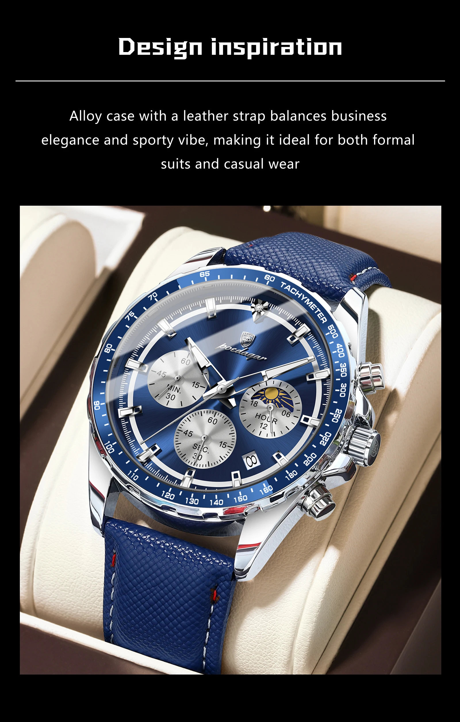 POEDAGAR Original Man Wristwatch Luminous Waterproof Chronograph Date Men Clock Leather Quartz Fashion Sport Men's Watches Reloj S3aa0ed8261a043c2841a5f157238bcbaP
