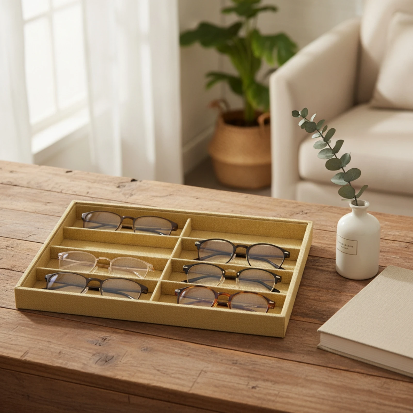 Eyeglasses Tray Rectangular Glasses Organizer Eyewear Display Tray Multi-Functional Storage Box Sturdy for Collectors, Drawer