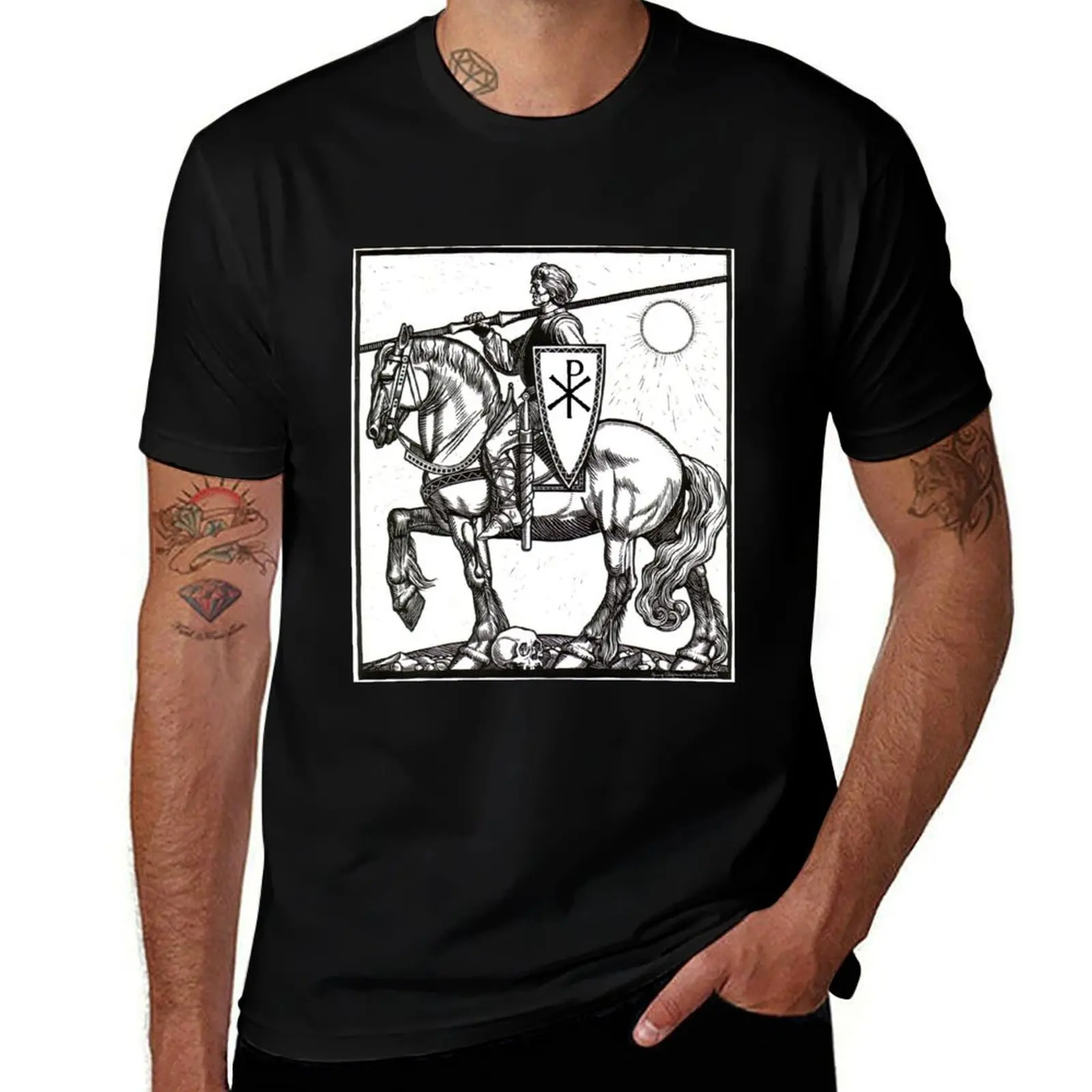 Crusader Knight with Chi-Ro Shield T-Shirt Utility Work Short Sleeve Top