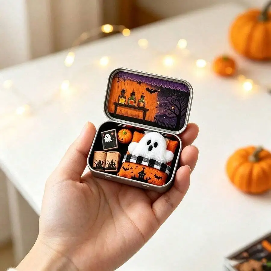 Halloween Mini Ghost Tin Box Set, 6 Inches Cute Figurine, Spooky Collectible In Box, Miniature Metal Decor