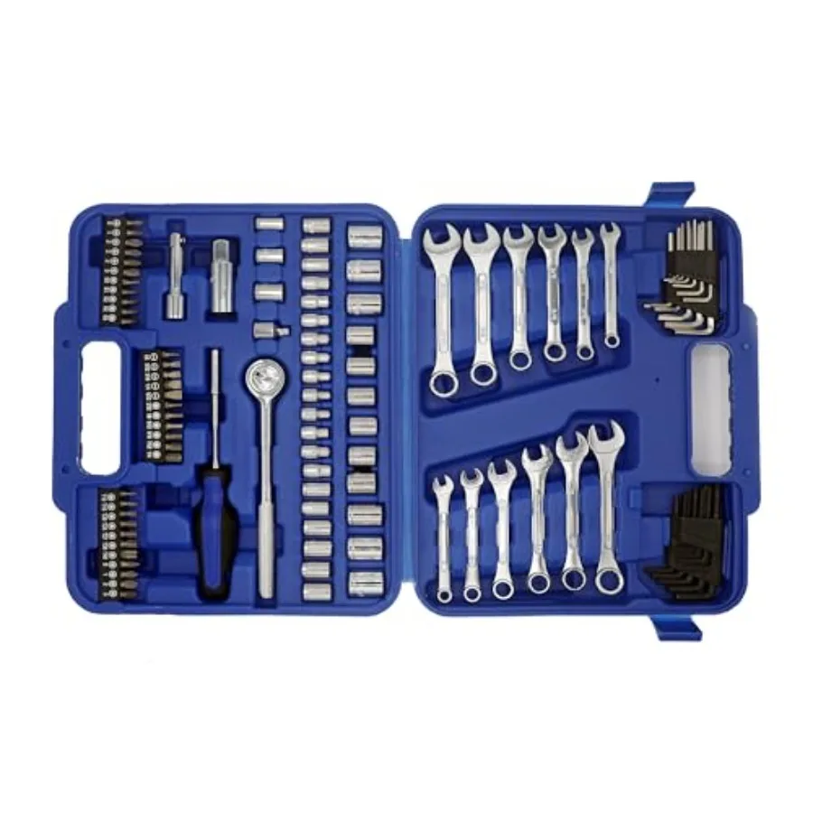 

113-Piece Professional Mechanic Tool Set with Ratchet Sockets Wrenches Hex Keys Bits Blow Mold Case