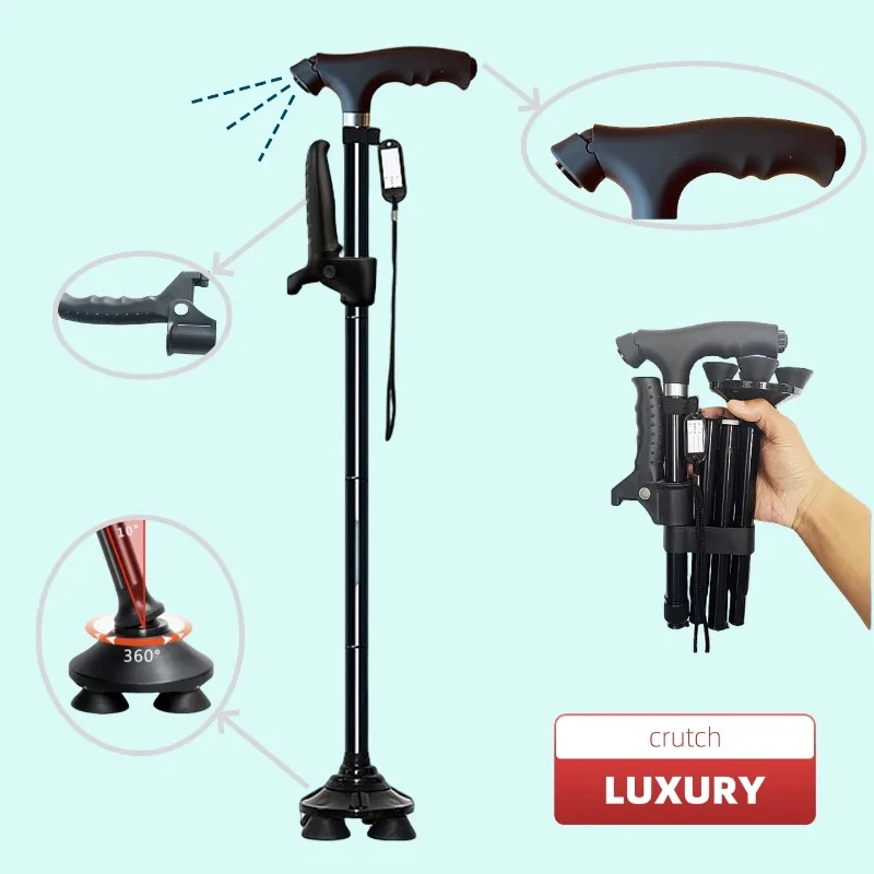 

Aluminum Folding Cane with Light Retractable Walking Sticks Foldable Pole for Old Man Elegant Crutch The Elderly Grandpa Stick
