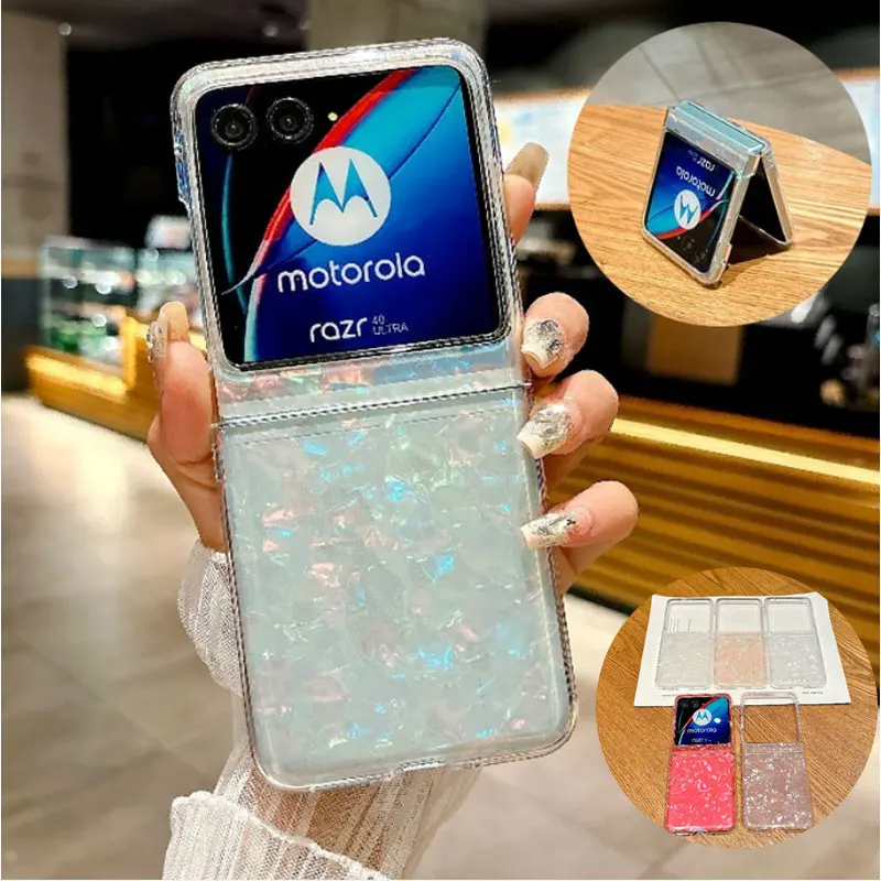 Luxuriöse Muschel-Glitzer-Handyhülle für Motorola Moto Razr 70 60 50 40 Ultra Razr+ 2024 2025 Ultra 2026 Schützende Hartschale